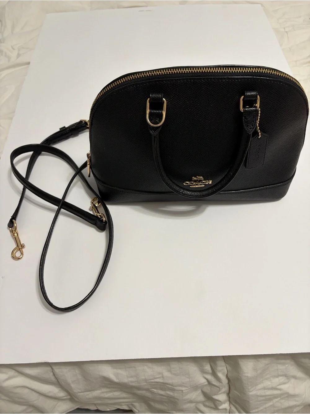 COACH Black Leather Crossgrain Mini Sierra Satchel
